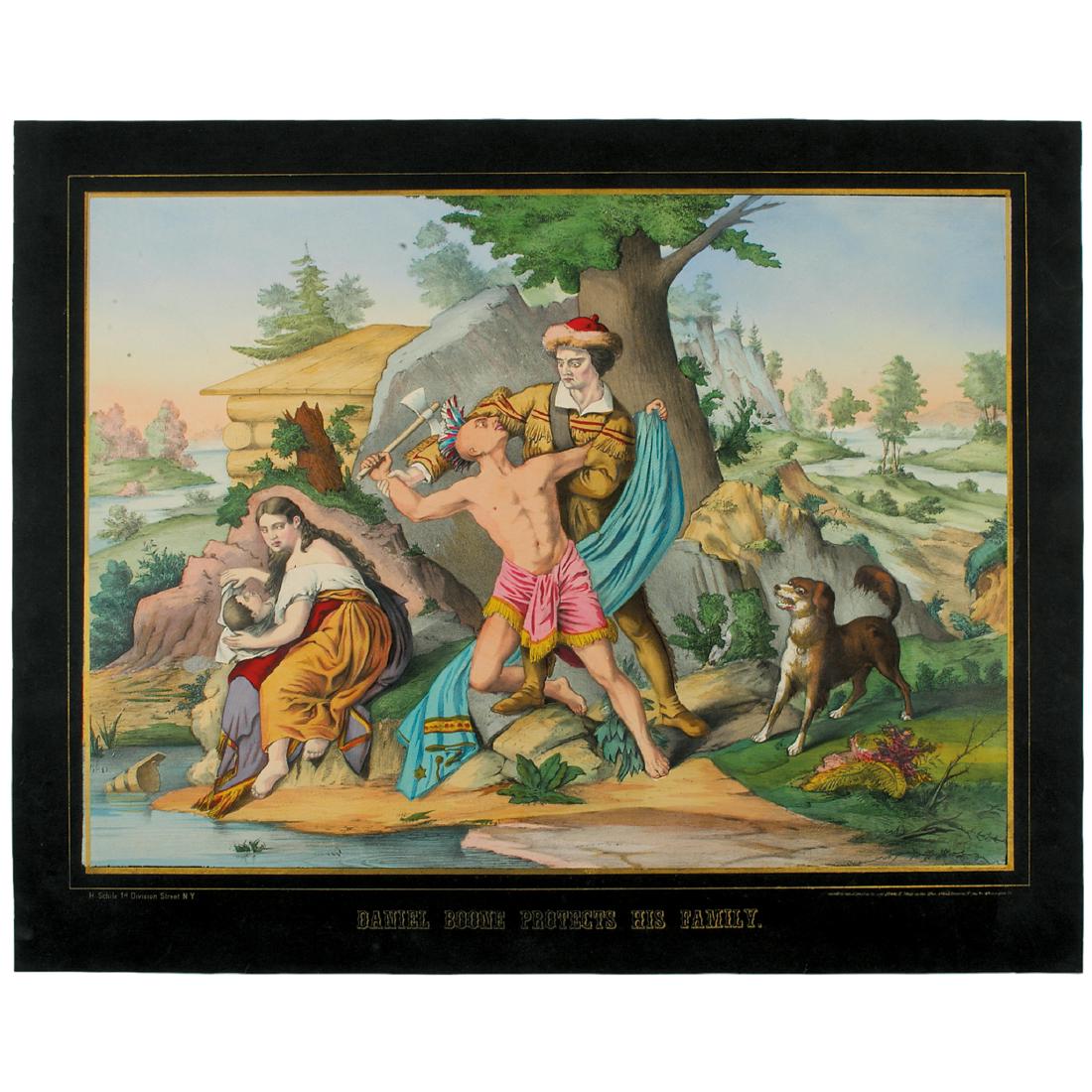 1874 Lithograph DANIEL BOONE PROTECTS HIS FAMILY (1 of 4)