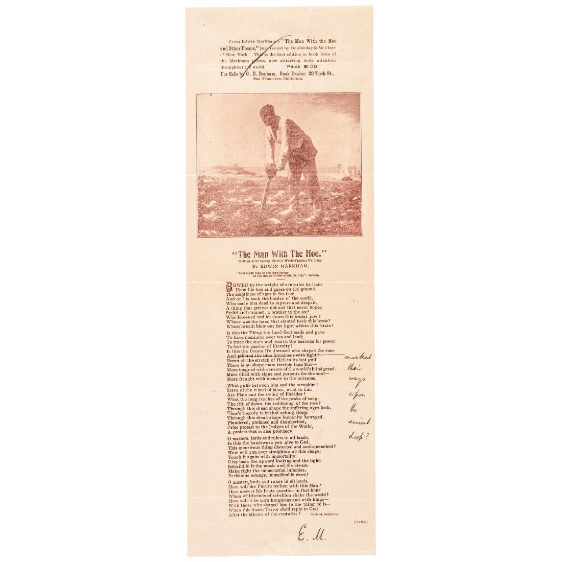 c. 1900, Signed E. M. Ad: The Man With The Hoe. (1 of 2)