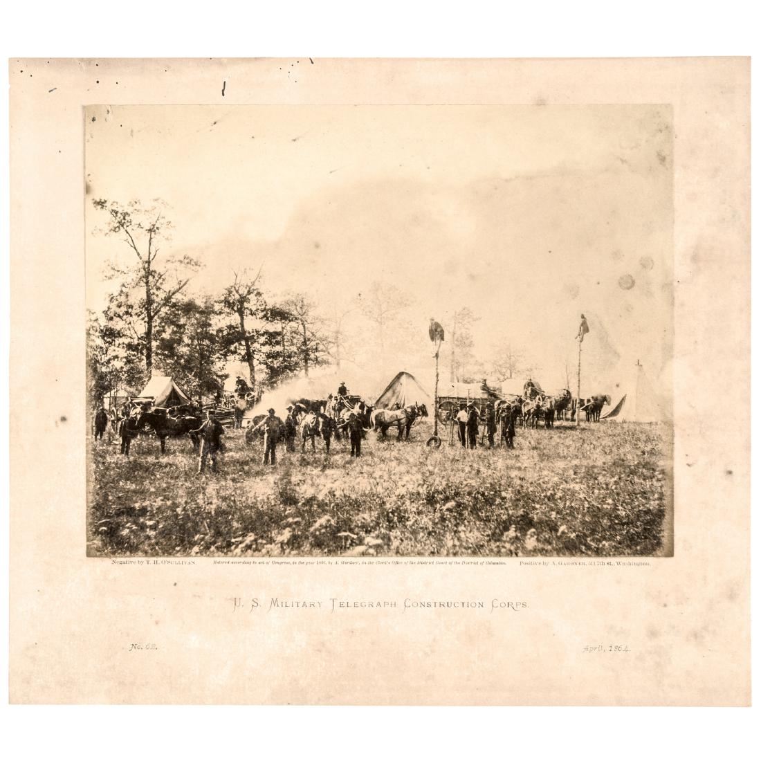 1864 Civil War Photo US Military Telegraph Corps: Civil War Photos 1864 Scarce Alexander Gardner Civil War Albumen Photo April, 1864-Dated Civil War Albumen Photograph, "U.S. Military Telegraph Construction Corps," by Alexander Gardner, Very Fine. Th