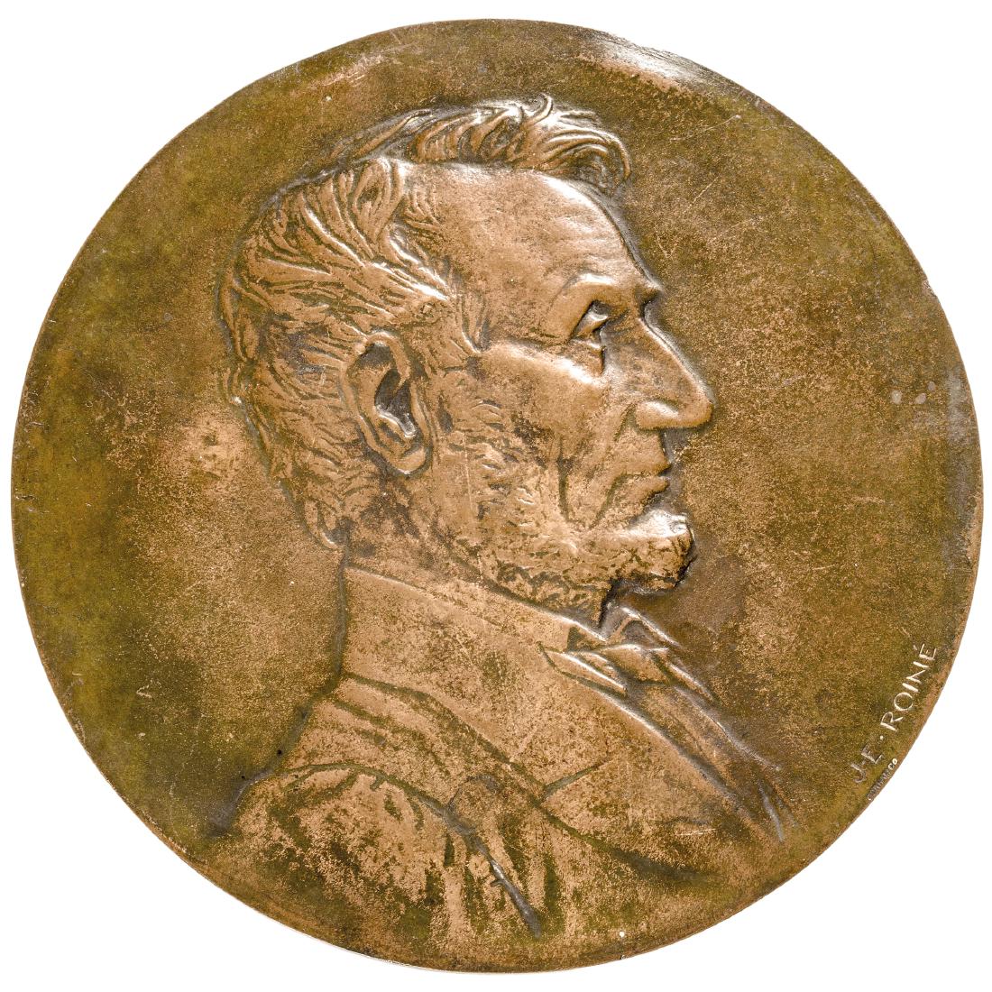 c. 1909 Abraham Lincoln Bronze Plaque, J.E. Roine (1 of 2)