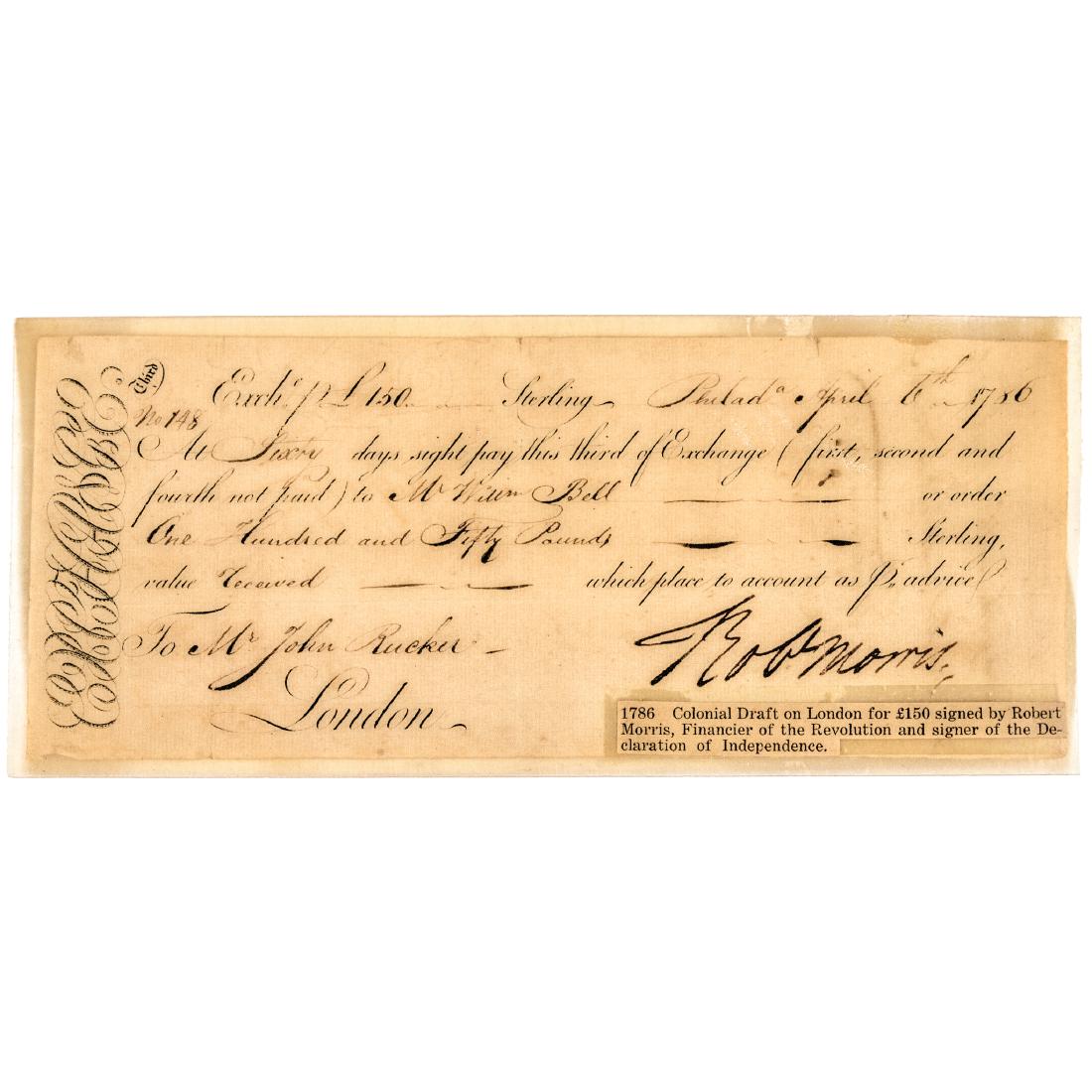 1792 ROBERT MORRIS Personal ROBt MORRIS Draft: Autographs Robert Morris Signer of the Declaration of Independence, the Articles of Confederation & United States Constitution ROBERT MORRIS (1734-1806). Signer of all Three Foundational Documents inc