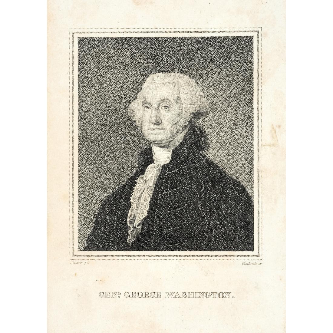 1830 George Washington Print After Gilbert Stuart: Washington Related George Washington Print After a Painting by Gilbert Stuart c. 1830s Engraved Print titled, "GENL. GEORGE WASHINGTON," After a Painting by Gilbert Stuart, Very Fine. This Engraved Po