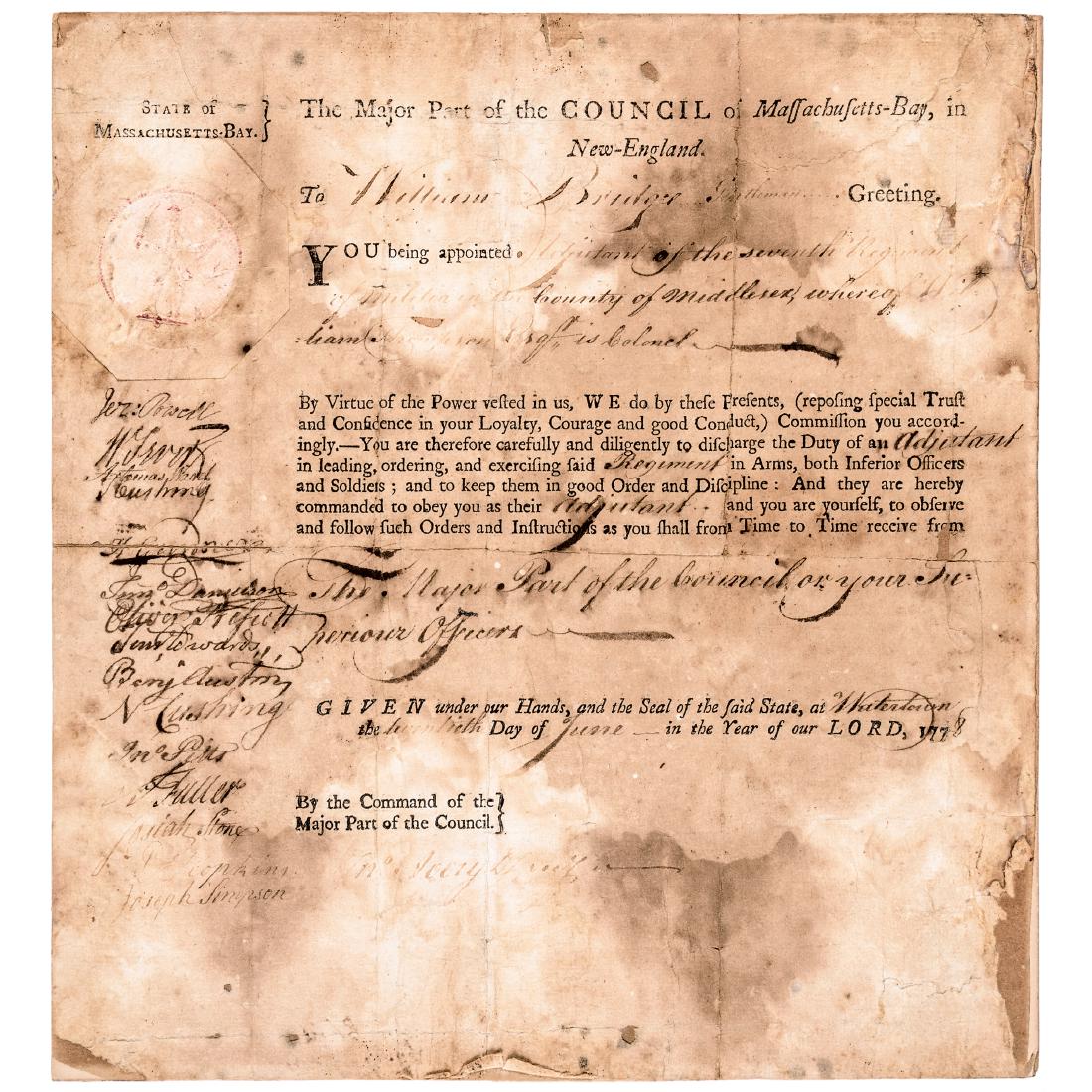 1778 Revolutionary War Mass. Militia Appointment (1 of 3)