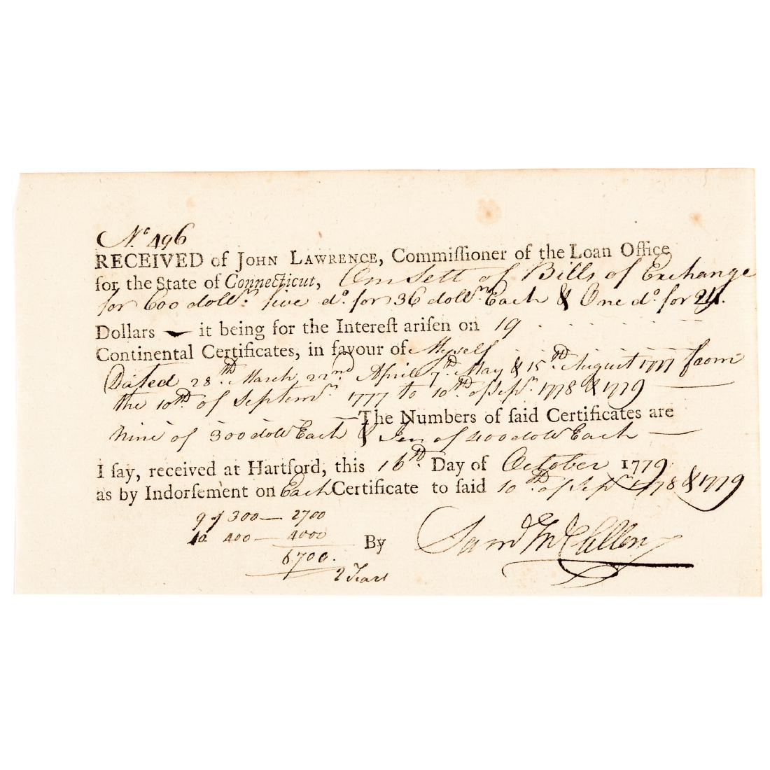 1779 Brig General SAMUEL MCCLELLAN Signed Receipt (1 of 3)