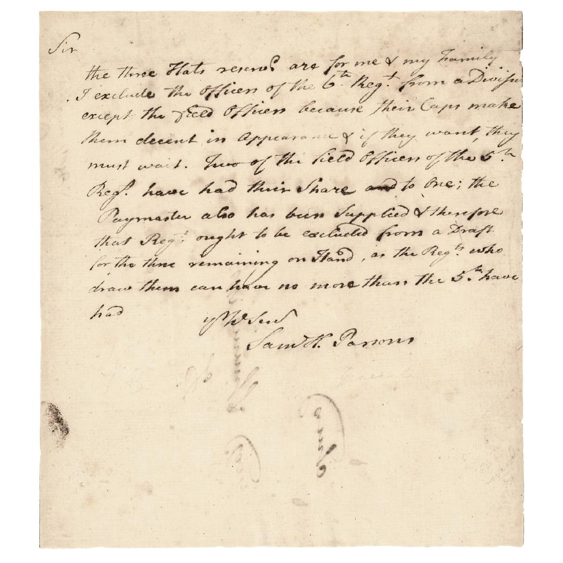 GENERAL SAMUEL HOLDEN PARSONS Autograph Letter (1 of 3)