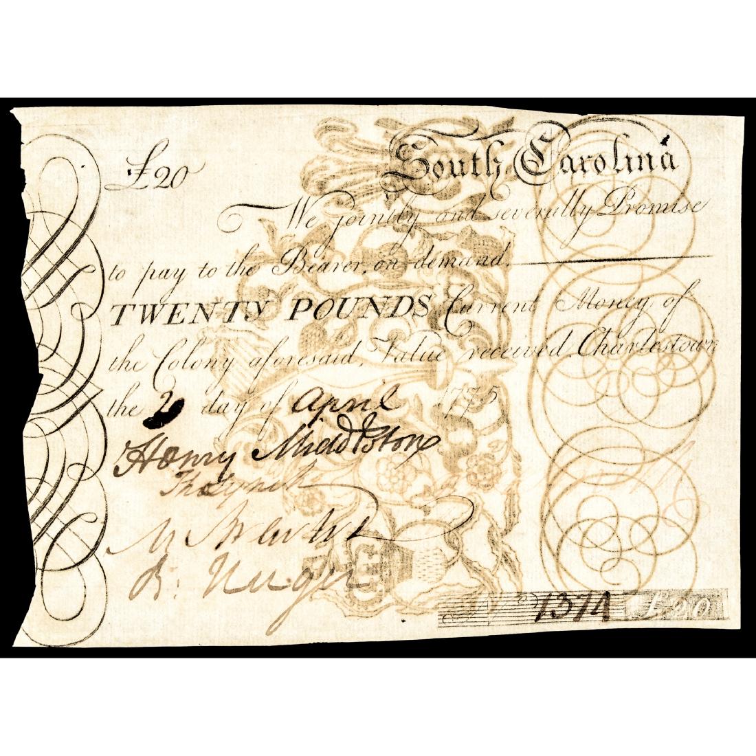 HENRY MIDDLETON Colonial Currency SC. April 1775 (1 of 7)