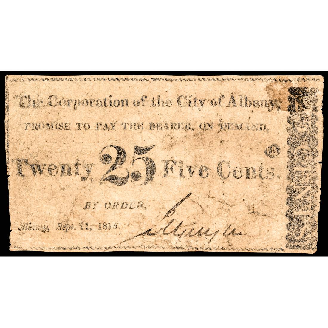 Obsolete Currency, Albany, NY, 25, 1815 PC VG-10 (1 of 6)