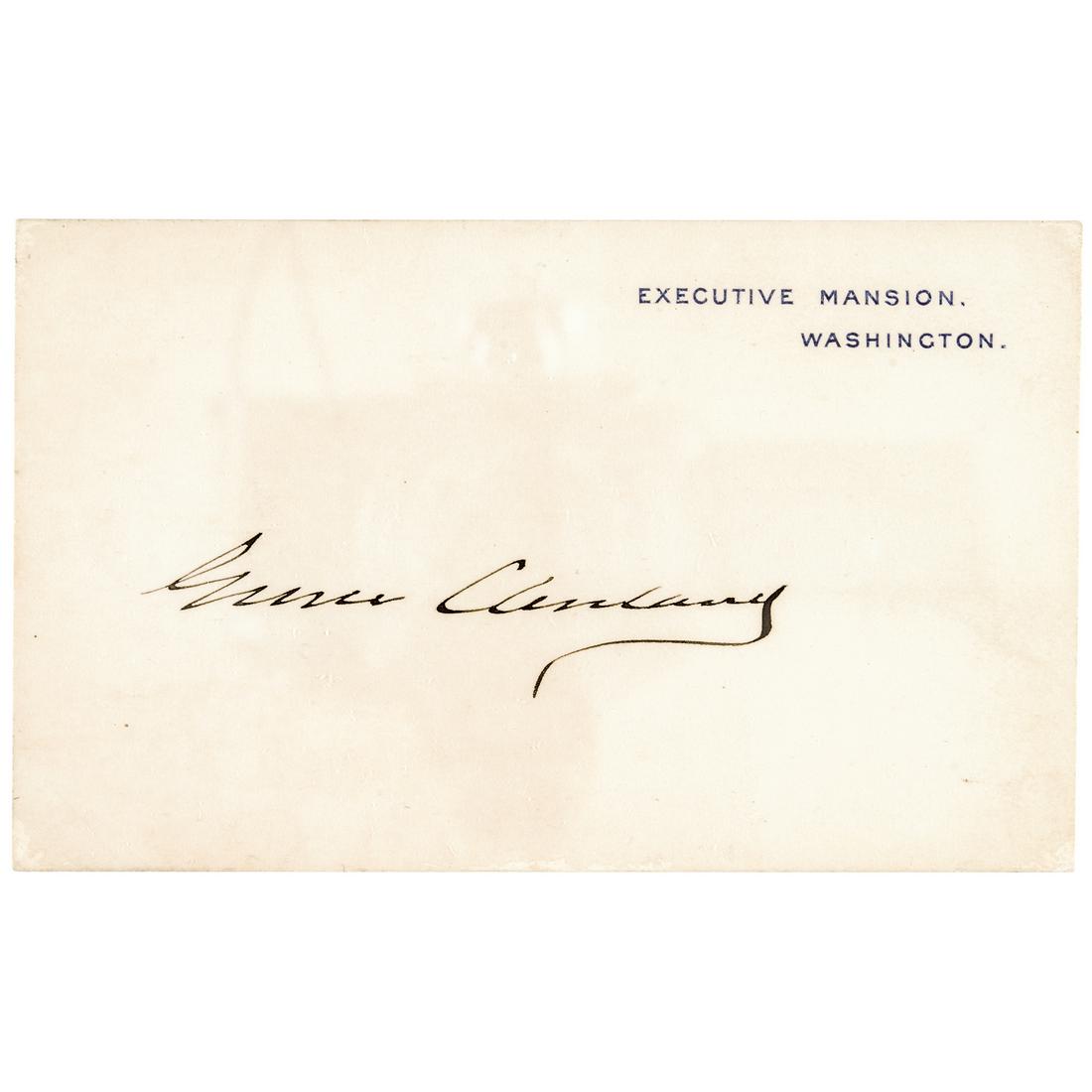 President GROVER CLEVELAND Executive Mansion Card: Autographs President "Grover Cleveland" "Executive Mansion" Card GROVER CLEVELAND (1837-1908). 22nd and 24th President of the United States, the Only President of the United States to Serve Non-Consec