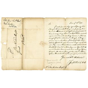 1783 Col. JOSEPH HART Letter to John Nicholson: American Revolution Colonel JOSEPH HART Writes to John Nicholson Comptroller General at Philadelphia on Fiscal Accounting June 24th, 1783-Dated Revolutionary War Autograph Letter Signed, "Joseph Hart