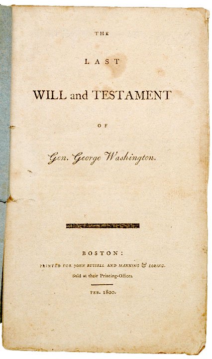 Printing of George Washingtons Last Will, 1800 