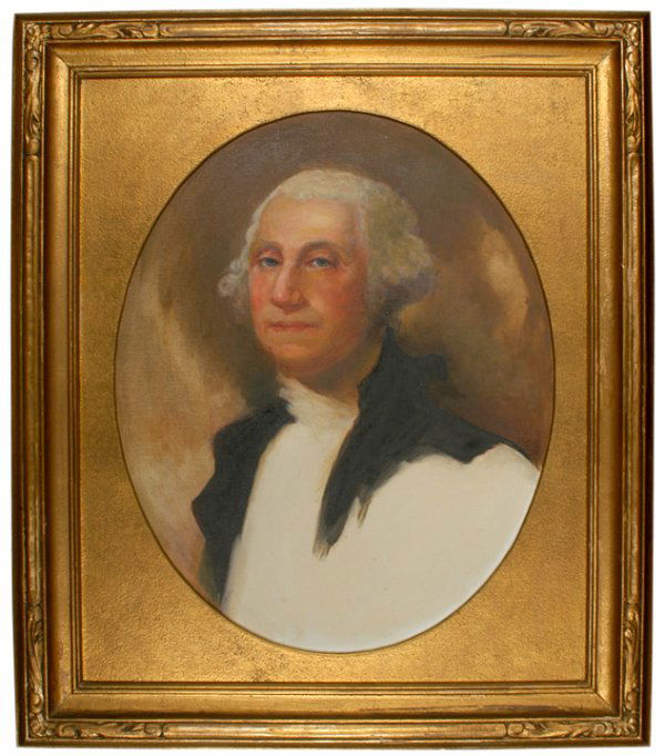 George Washington Painting on Canvas: PaintingsGeorge Washington After Athenaeum Portrait by Gilbert Stuart c. 1900, George Washington Portrait, after Stuart, Oil on Canvas, Signed "By Nellie M. Horne," Choice Very Fine. This recognizable