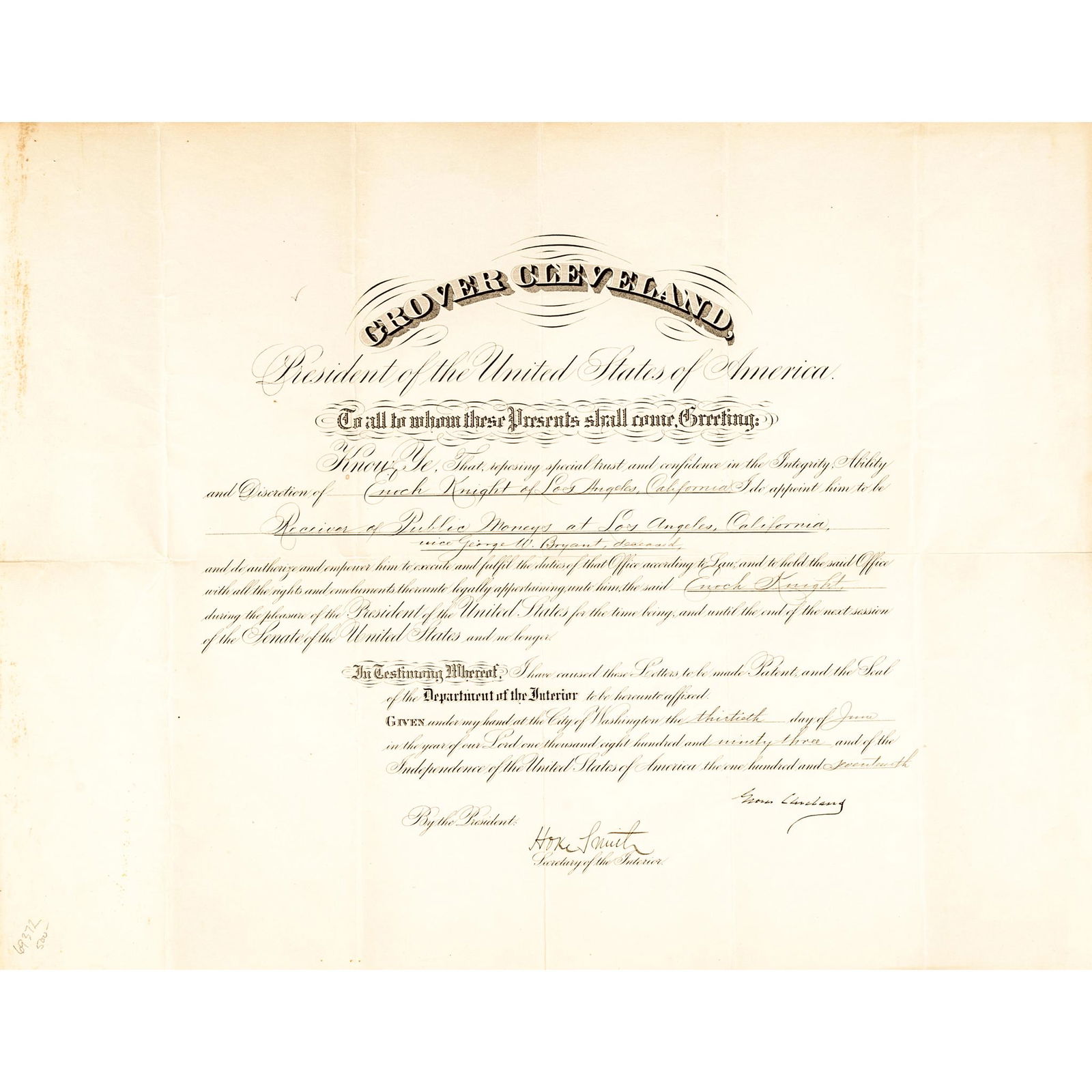 1893 President GROVER CLEVELAND Signed Document (1 of 5)