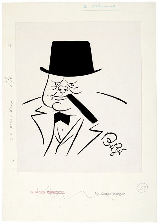 Oscar Berger Signed Sketch of Winston Churchill