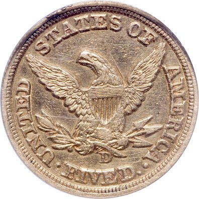 1849-D Liberty Head $5 Gold Half Eagle, Abt Unc - 2