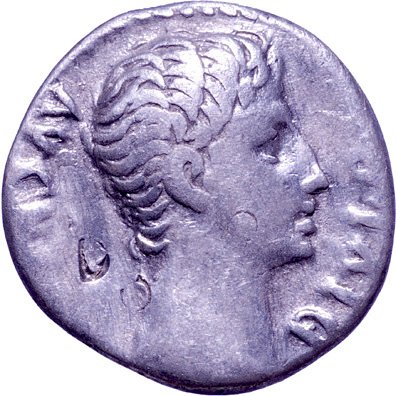 Rome, Augustus, Silver Denarius, About Fine.