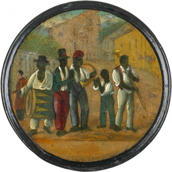 Very Rare Lacquer Box Painting of Black Musicians