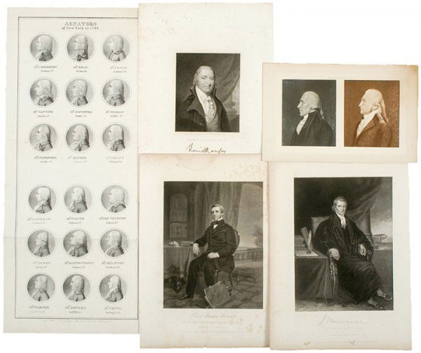 American Portraits, NY Senators of 1798: PrintsAmerican Portraits Including New York Senators of 1798 c. 1850-1903, Lot of 5 Prints Containing Portraits of Many Prominent Americans, Including John Marshall, Aaron Burr and Dr. David Ramsay, S