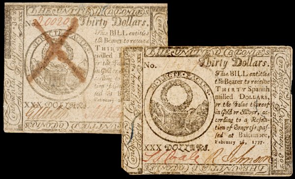 Continental Currency, Feb 26, 1777, Two $30 Notes