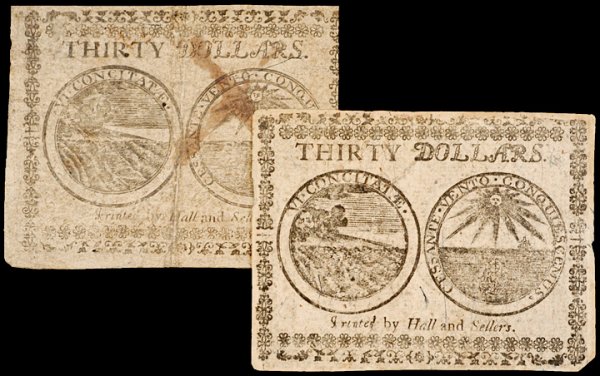 Continental Currency, Feb 26, 1777, Two $30 Notes - 2