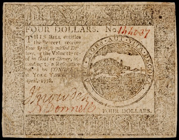 Continental Currency, April 11, 1778, Yorktown $4