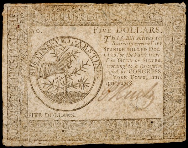 Continental Currency, April 11, 1778, Yorktown $5