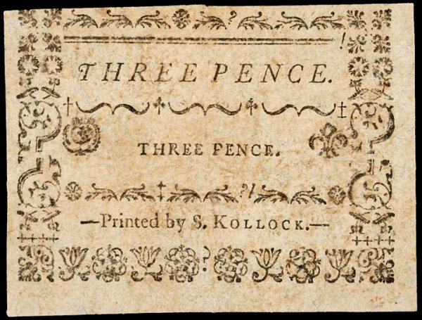 Colonial Currency NJ March 25, 1790, 3d ELIZABETH - 2