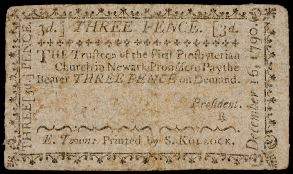 Colonial Currency NJ Dec. 16, 1790 2 Notes 1¢, 3d - 3