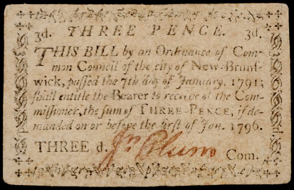Colonial Currency, NJ, 1791, 1796, 3 Notes - 3