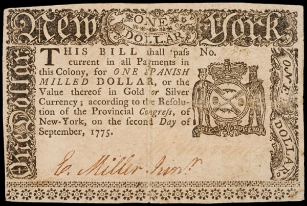 Colonial Currency, NY, September 2, 1775, $1