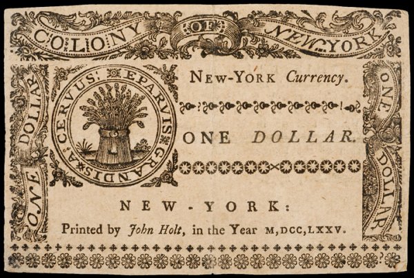 Colonial Currency, NY, September 2, 1775, $1 - 2