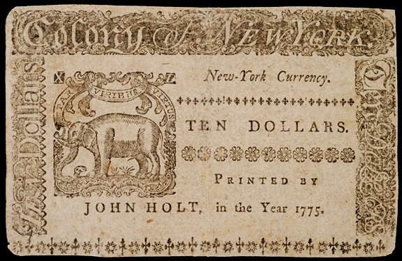 Colonial Currency NY, Sept. 2, 1775 $3, $10 Notes - 2