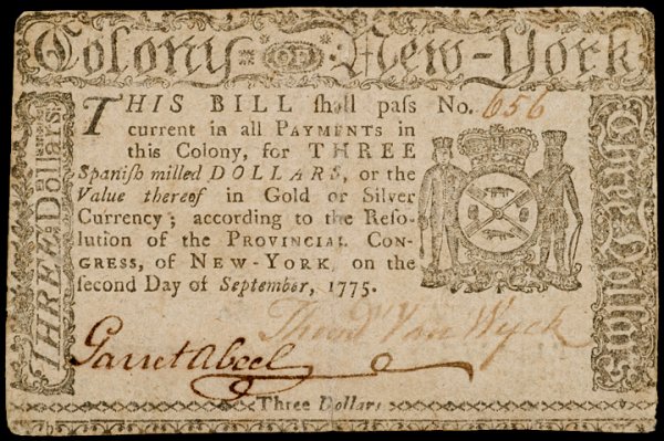 Colonial Currency NY, Sept. 2, 1775 $3, $10 Notes - 3