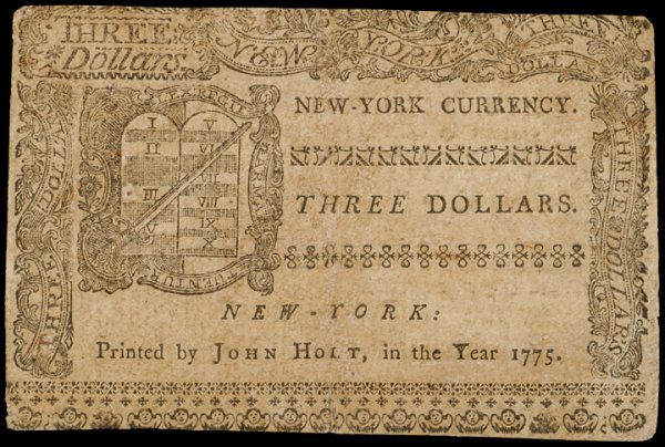 Colonial Currency NY, Sept. 2, 1775 $3, $10 Notes - 4