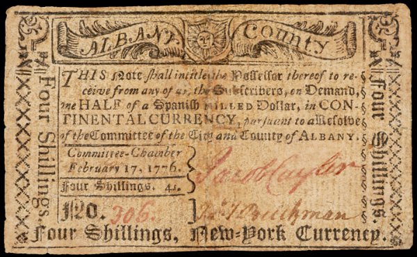 Colonial Currency, NY, February 17, 1776, 4s