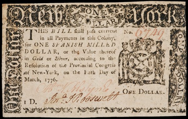 Colonial Currency, NY, March 5, 1776, $1