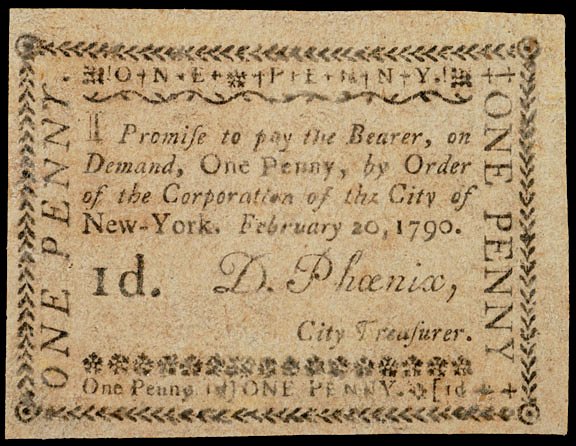 Colonial Currency, NY, February 20, 1790, 1d