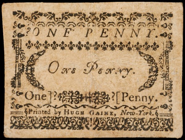 Colonial Currency, NY, February 20, 1790, 1¢ - 2