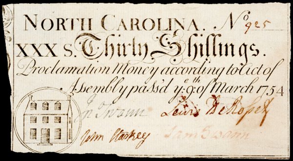 Colonial Currency, NC, March 9, 1754, 30s, HOUSE