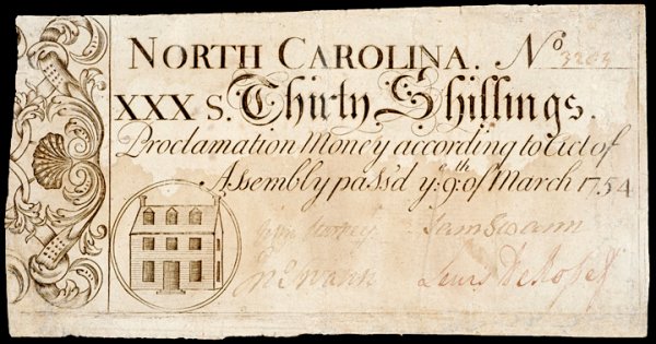 Colonial Currency, NC, March 9, 1754, 30s, HOUSE