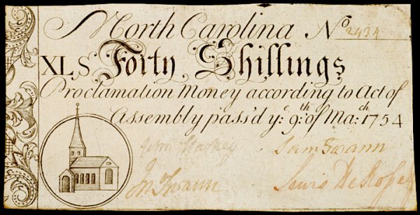 Colonial Currency, NC, March 9, 1754, 40s