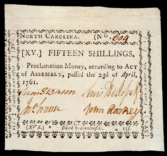 Colonial Currency, NC, April 23, 1761, 15s
