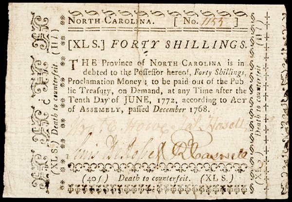 Colonial Currency, NC, December 1768, 40s