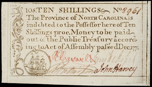 Colonial Currency NC, Dec. 1771, 2 Notes 10s SHIP