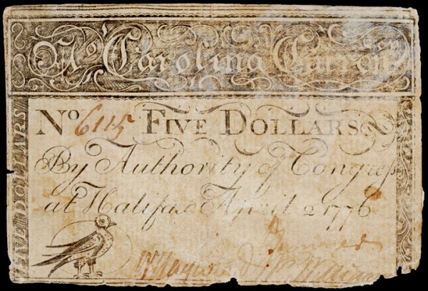 Colonial Currency, NC April 2, 1776, $1, $5 Notes