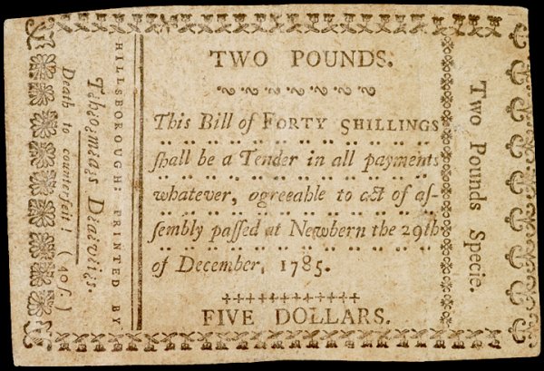 Colonial Currency, NC, December 29, 1785, £2 - 2