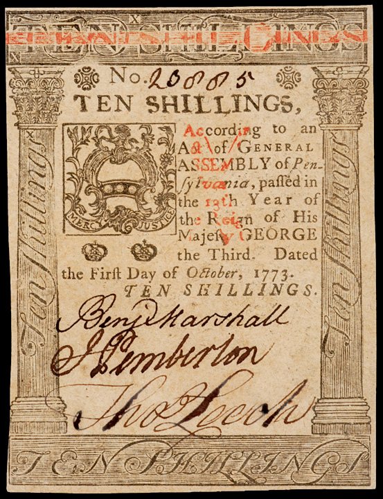 Colonial Currency, PA, October 1, 1773, 10s