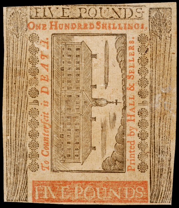 Colonial Currency PA April 10, 1775, £5 WORKHOUSE - 2