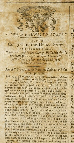 1793, Foreign Coins Regulation: HERALD OF THE US - 2