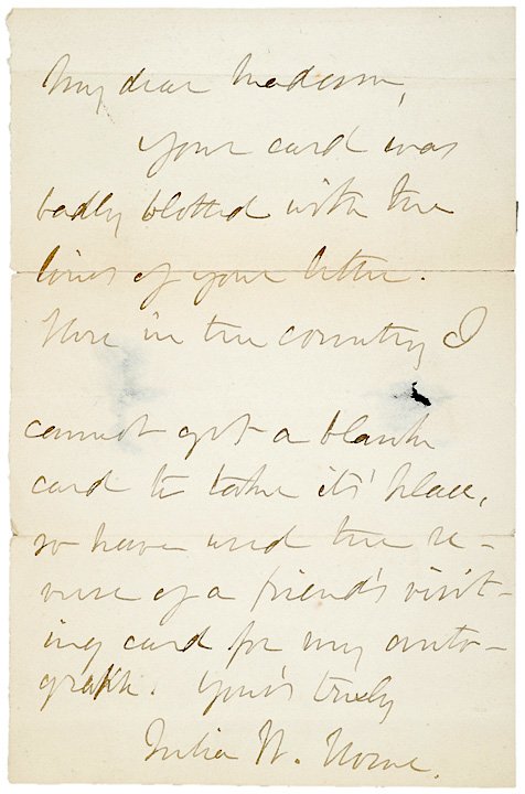 JULIA WARD HOWE Signed Letter, 1889