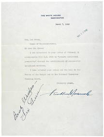 FRANKLIN D. ROOSEVELT 1940 Signed Letter (1 of 2)